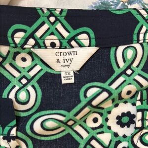 crown & ivy Green and Navy Blouse